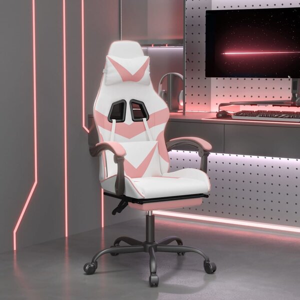 VidaXL fehér és rózsaszín műbőr forgó Gamer szék lábtartóval