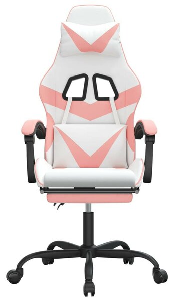 VidaXL fehér és rózsaszín műbőr forgó Gamer szék lábtartóval