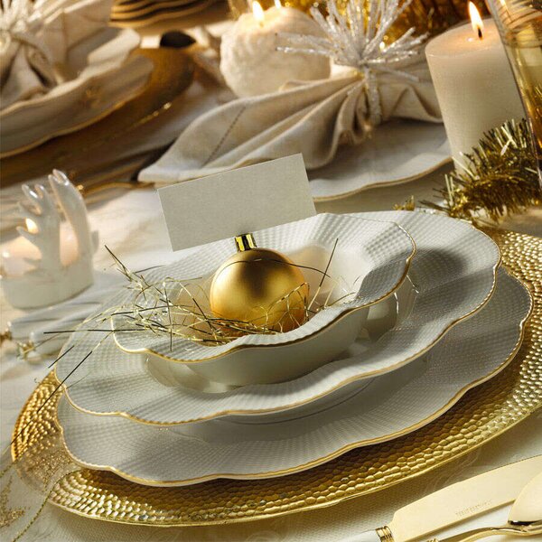 Elegáns Porcelán Étkészlet - Krém-Arany - 24 darab