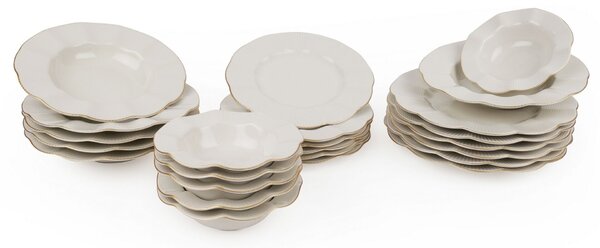 Elegáns Porcelán Étkészlet - Krém-Arany - 24 darab