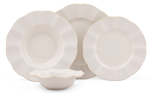 Elegáns Porcelán Étkészlet - Krém-Arany - 24 darab