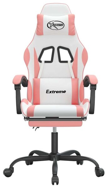 Gamer Forgószék - Rózsaszín-Fehér - Lábtartóval