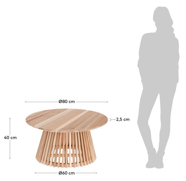 Irune teakfa dohányzóasztal, ⌀ 80 cm - Kave Home