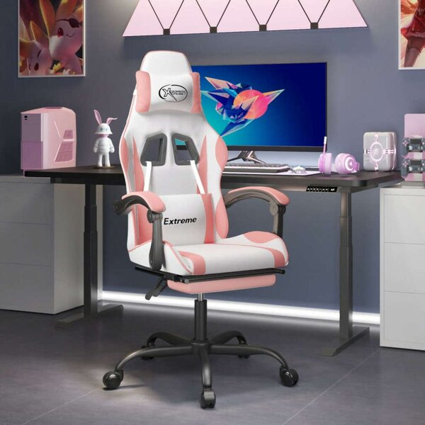 Gamer Forgószék - Rózsaszín-Fehér - Lábtartóval