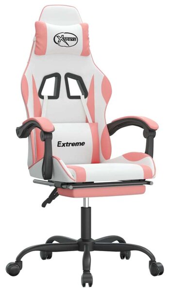 Gamer Forgószék - Rózsaszín-Fehér - Lábtartóval