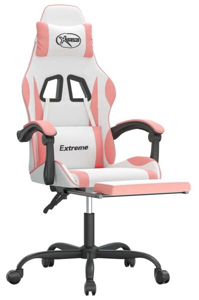 Gamer Forgószék - Rózsaszín-Fehér - Lábtartóval