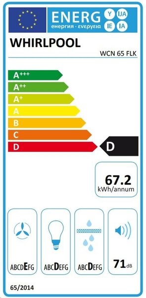 Whirlpool WCN 65 FLK Beépíthető páraelszívó, 270 m3/óra, 3 fokozat, LED világítás, D energiaosztály