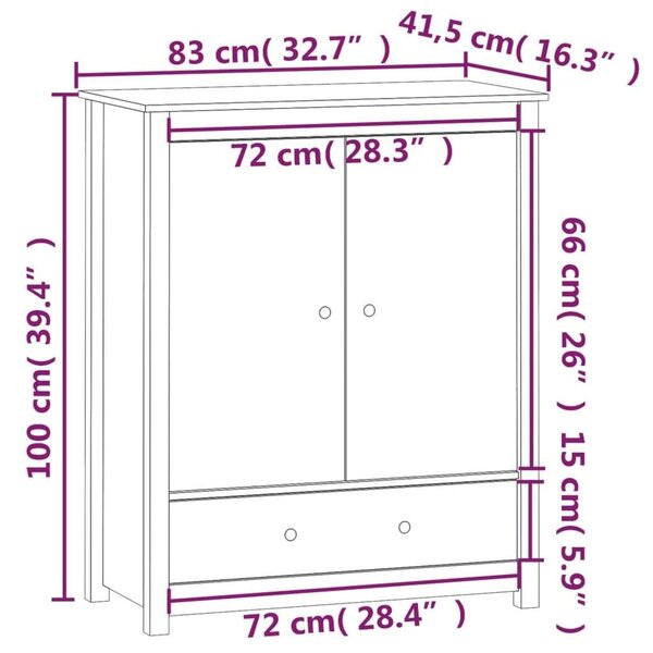 VidaXL szürke tömör fenyőfa tálalószekrény 83 x 41,5 x 100 cm