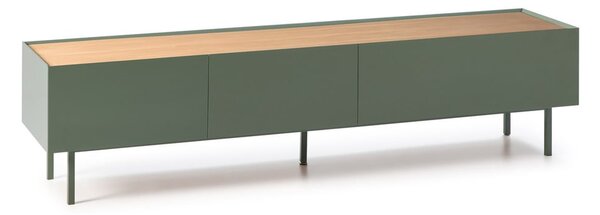 Zöld-natúr színű TV-állvány tölgyfa dekorral 180x45 cm Arista – Teulat