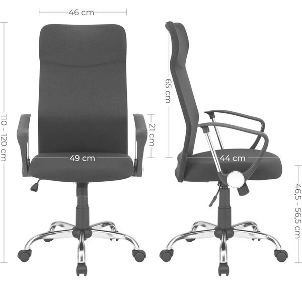Irodai szék, Ergonomikus forgószék, 63 x (110-120) x 63 cm, fekete