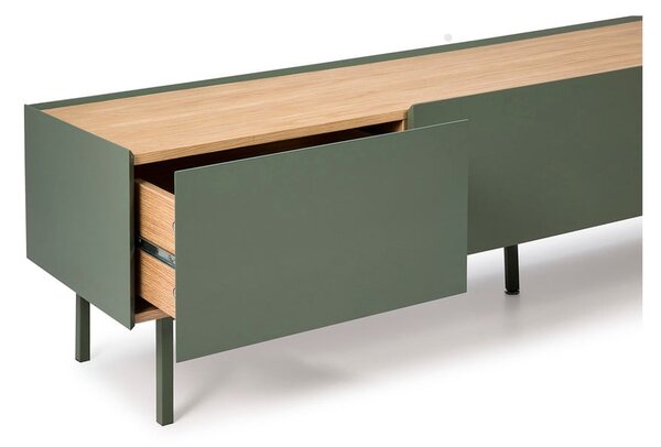 Zöld-natúr színű TV-állvány tölgyfa dekorral 180x45 cm Arista – Teulat