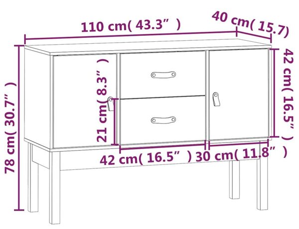 VidaXL Fehér Fenyőfa Tálalószekrény - 110x40x78 cm