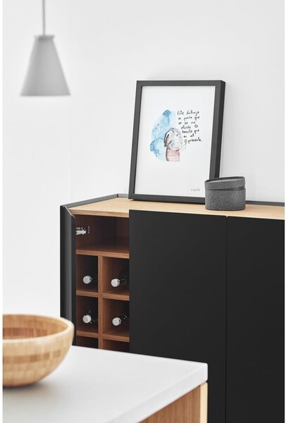 Fekete magas komód tölgyfa dekorral 95x120 cm Arista – Teulat