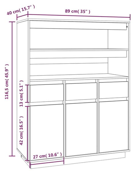 VidaXL Tömör Fenyőfa Magasszekrény - Mézbarna - 89x40x116,5 cm