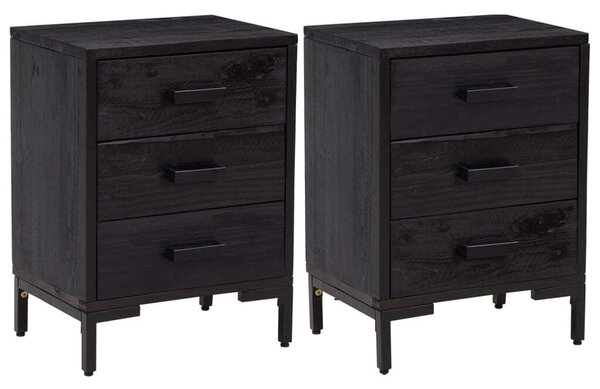 VidaXL Fekete Éjjeliszekrény - Tömör Fenyőfa - 40x30x55 cm - 2 db