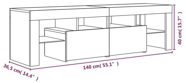 VidaXL TV-szekrény - Sonoma Szürke - 140cm - LED világítással