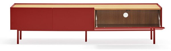 Piros TV-állvány tölgyfa dekorral 180x45 cm Arista – Teulat
