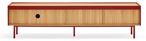 Piros TV-állvány tölgyfa dekorral 180x45 cm Arista – Teulat