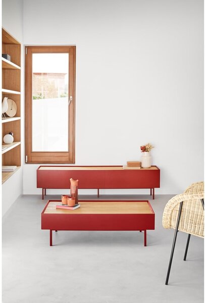 Piros TV-állvány tölgyfa dekorral 180x45 cm Arista – Teulat