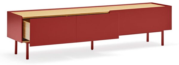 Piros TV-állvány tölgyfa dekorral 180x45 cm Arista – Teulat