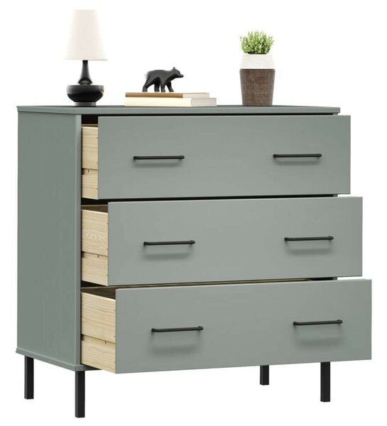 VidaXL OSLO szürke tömör fa tálalószekrény 3 fiókkal 77 x 40 x 79,5 cm