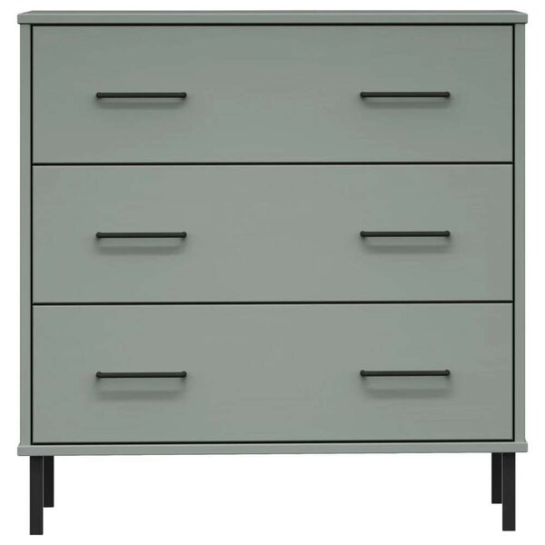 VidaXL OSLO szürke tömör fa tálalószekrény 3 fiókkal 77 x 40 x 79,5 cm