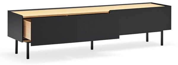 Fekete-natúr színű TV-állvány tölgyfa dekorral 180x45 cm Arista – Teulat