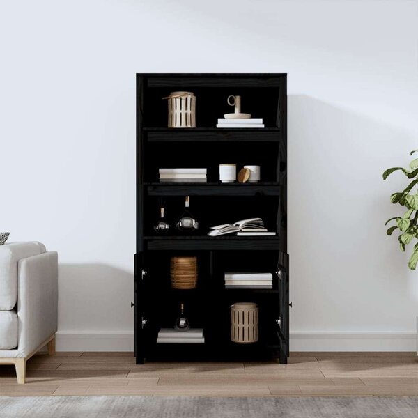 VidaXL fekete tömör fenyőfa magasszekrény 80 x 35 x 154 cm