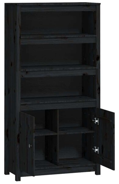 VidaXL fekete tömör fenyőfa magasszekrény 80 x 35 x 154 cm
