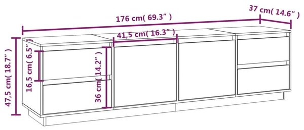 VIDAXL - Fehér Tömör Fenyőfa TV Szekrény - 176x37x47,5 cm
