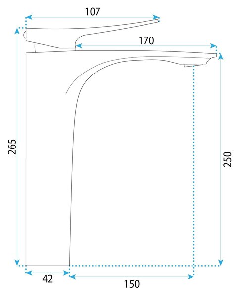 Rea Vision Premium, magas mosdócsaptelep, h-265, króm, REA-B6344