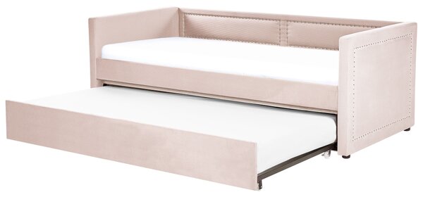 Kihúzható heverő Kordbársony MIMIZAN 90 x 200 cm Pasztellrózsaszín