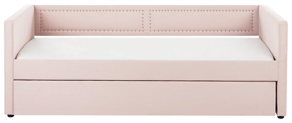 Kihúzható heverő Kordbársony MIMIZAN 90 x 200 cm Pasztellrózsaszín