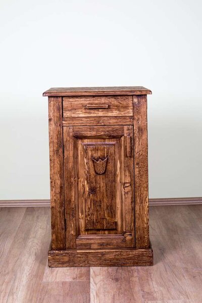 Lucfenyő Éjjeliszekrény - Antik Tulipán - 1 Ajtó - 46x35x75 cm