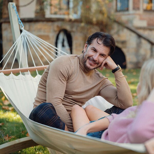 Prémium pamut függőágy - Lungo - állvánnyal, ekrü