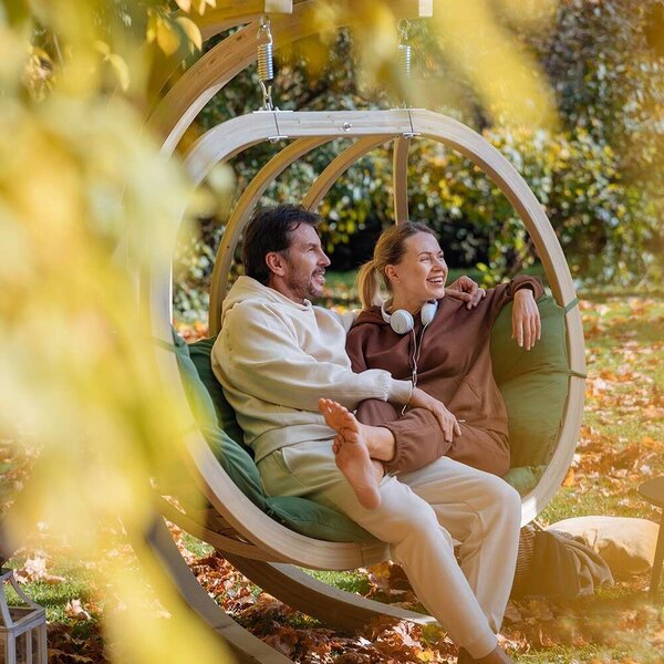 SwingPod XL - Kétszemélyes Függőfotel - Fa - Zöld Párna