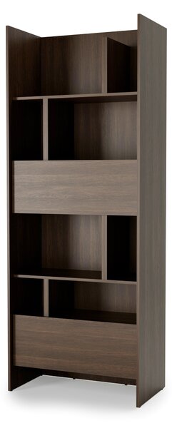 Könyvespolc Concept Lenart 103, Nyitott, Fiókokkal, Ajtókkal, Laminált forgácslap, 218x84x46cm, Sötét tölgy
