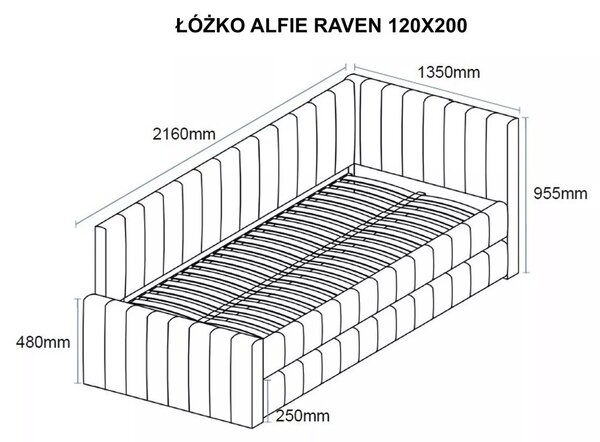 Alfie Raven kárpitozott ágy kihúzható vendégággyal Raven szövet sötét bézs