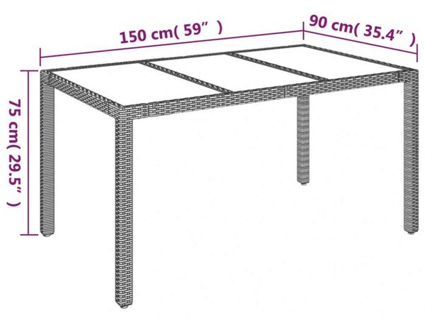 VidaXL Kerti Asztal - Polyrattan - Üveglap - 150x90 cm