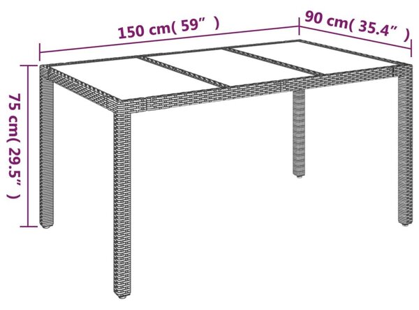 VidaXL Kerti Asztal - Polyrattan - Üveglap - 150x90 cm