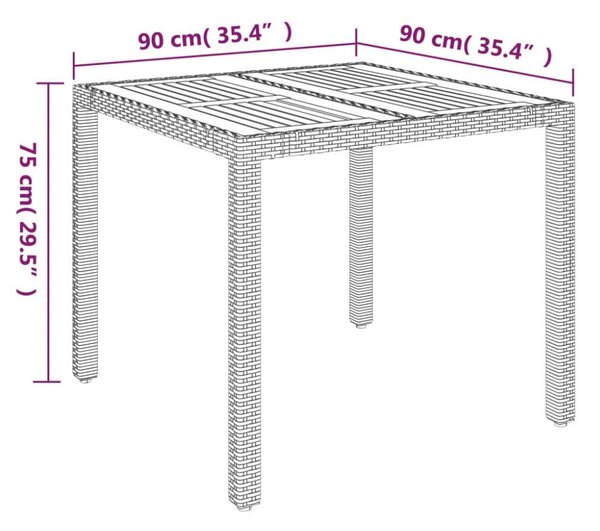 VidaXL Kertasztal - Polyrattan - Akácfa - 90x90 cm