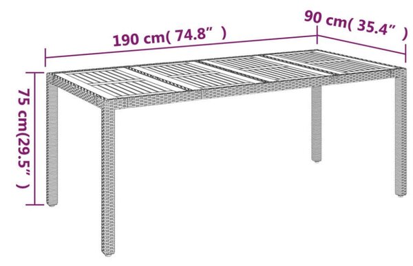 VidaXL Kertasztal - Polyrattan - Akácfa - 190x90x75 cm