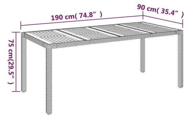 VidaXL Kertasztal - Polyrattan - Akácfa - 190x90x75 cm