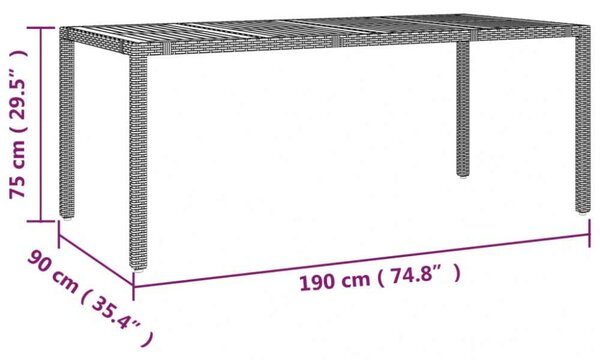 VidaXL Kerti Asztal - 190x90cm - Szürke Polyrattan