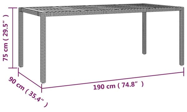 VidaXL Kerti Asztal - 190x90cm - Szürke Polyrattan