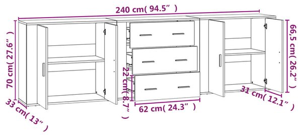 VidaXL Füstös Tölgy Tálalószekrény - 3 db - 80x33x70 cm