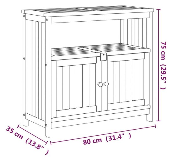 VidaXL tömör akácfa kerti tálalóasztal 80 x 35 x 75 cm