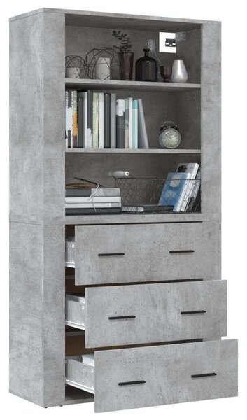 VidaXL Magas Szekrény - Betonszürke - 3 Fiók - 80x33x150cm