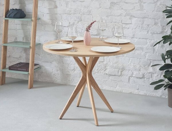 Kerek bővíthető étkezőasztal kőrisfa dekoros asztallappal 45x90 cm Jubi – Ragaba