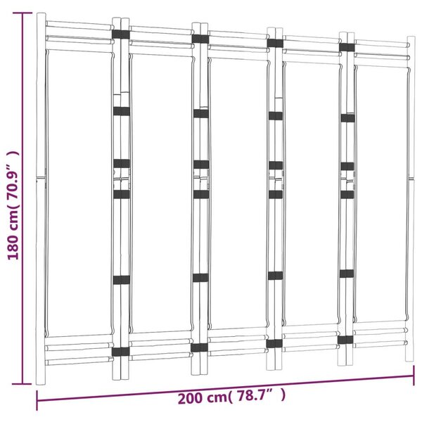 VidaXL Bambusz Térelválasztó - 5 Panel - Fekete - 200cm
